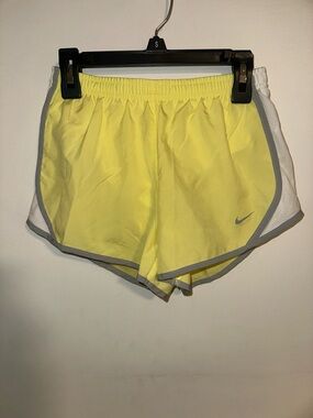 Nike Women's Yellow Athletic Running Shorts with White Side Panels